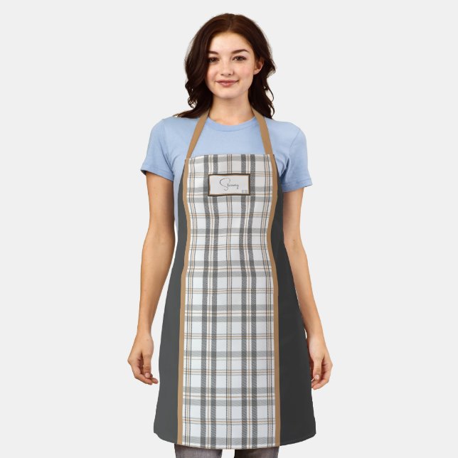 Modern Plaid Porcelain White Apron (Worn)