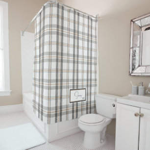 Modern Plaid Porcelain White Shower Curtain