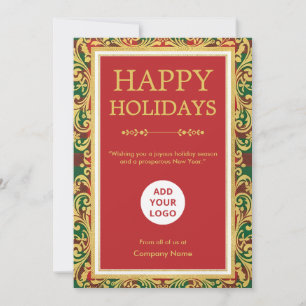 Modern Plaid Red Gold Holiday Card