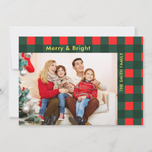Modern Plaid Red Green Christmas Photo Holiday Card