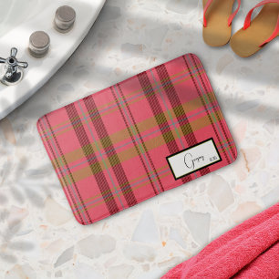 Modern Plaid Rouge Pink Bath Mat