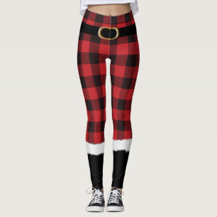 Modern Plaid Santa Costume Cute Funny Christmas Le Leggings