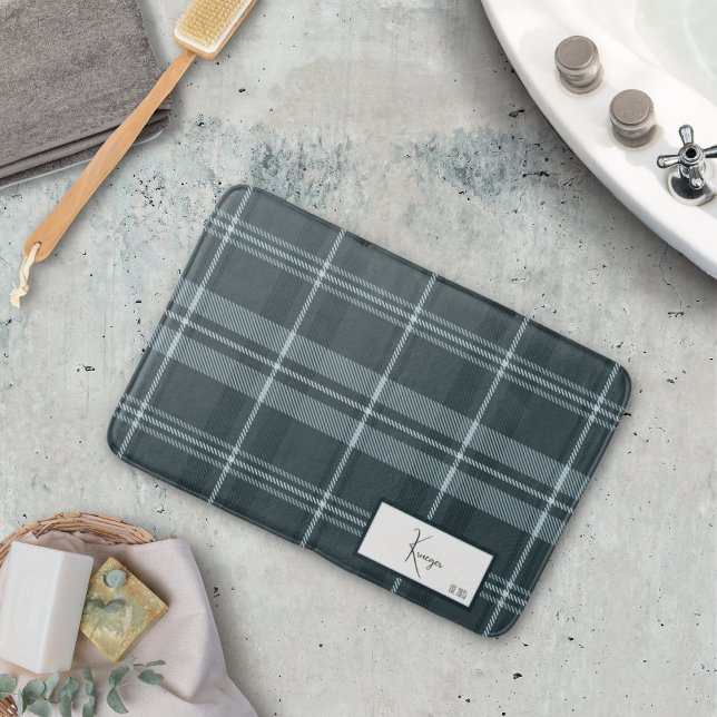 Modern Plaid Storm Gray Bath Mat (Creator Uploaded)