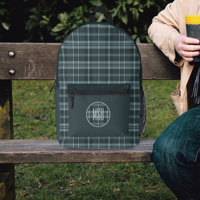 Modern Plaid Storm Grey Printed Backpack (Creator Uploaded)