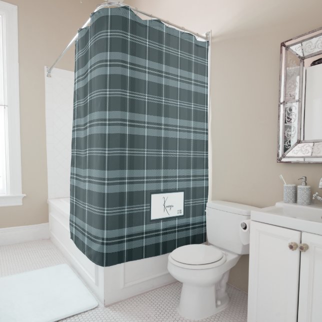 Modern Plaid Storm Grey Shower Curtain (In Situ)