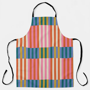 Modern Plaid Striped Orange, Pink, Blue, Green Apron