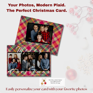 Modern Plaid Tartan 4 Photo Christmas Holiday Card