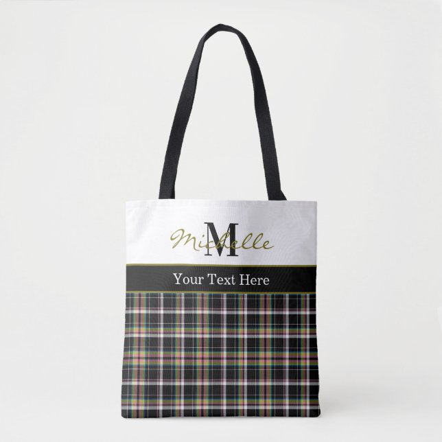Modern Plaid Tartan Pattern Olive Green Tote Bag (Front)