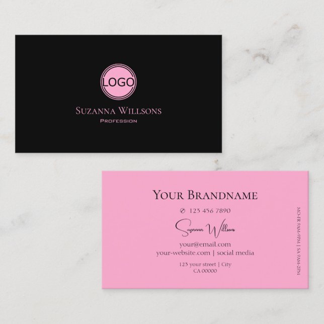 Modern Plain Black and Pink with Logo Professional Business Card (Front/Back)