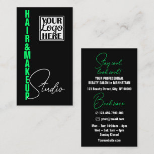 Modern Plain Black Green Text with Logo or Photo Business Card