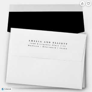 Modern Plain Black Return Address 5x7 Back Flap A7 Envelope