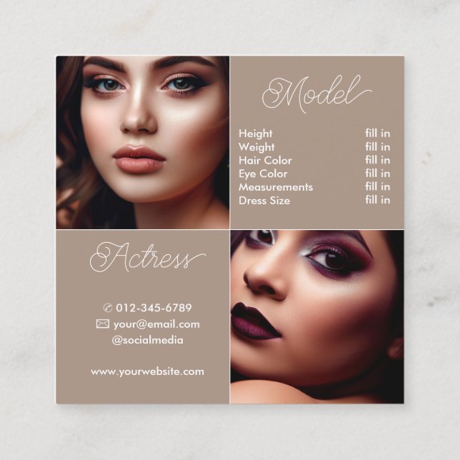 Modern Plain Brown Comp Card Photo Template Classy (Back)