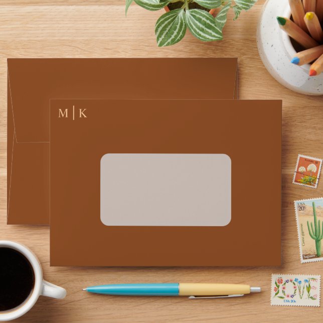 Modern Plain Brown Monogrammed Envelope (Desk)