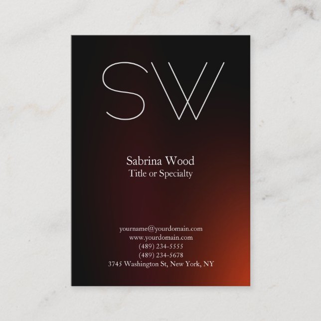 Modern plain brown red professional monogram business card (Front)