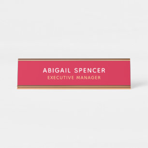 Modern Plain Classy Professional Cherry Red Desk Name Plate