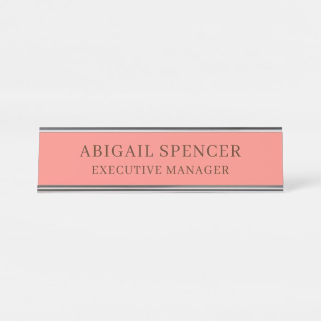 Modern Plain Classy Professional Coral Pink Desk Name Plate (Front)