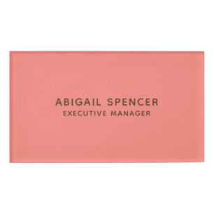 Modern Plain Classy Professional Coral Pink Name Tag