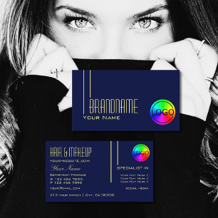 Modern Plain Dark Blue Cool with Logo Professional Business Card