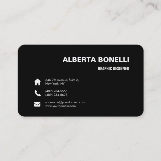 Modern Plain Elegant Minimalist Black White Business Card (Front)