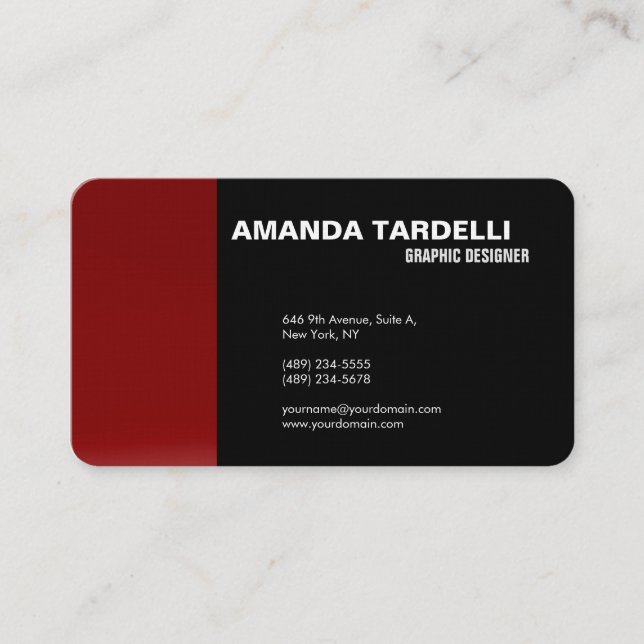 Modern Plain Elegant Minimalist Red Black Business Card (Front)