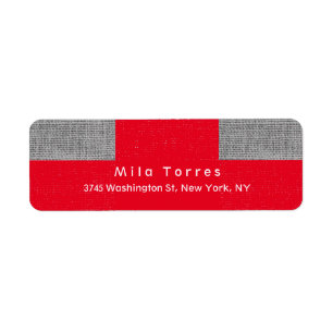 Modern Plain Elegant Unique Red Grey Pattern Return Address Label