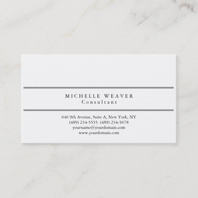 Modern Plain Grey White Simple Professional Business Card (Front)
