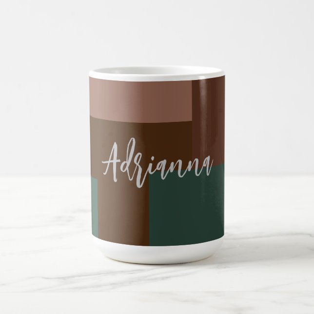 Modern Plain Handwritten Own Name Brown Green Coffee Mug (Center)