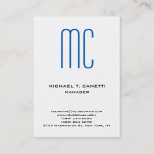 Modern plain minimalist blue white monogram business card