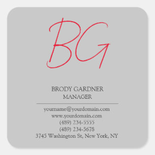 Modern plain minimalist grey red monogram initials square sticker