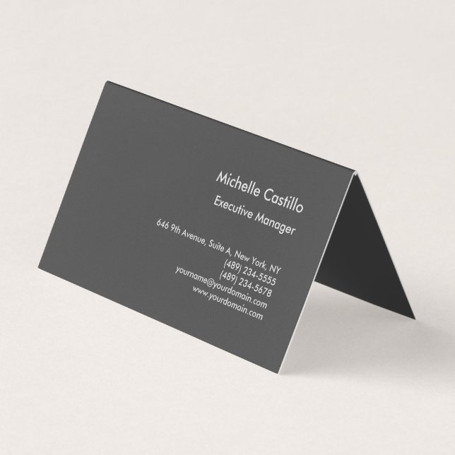 Modern Plain Professional Minimalist Grey Folded Business Card (Front)