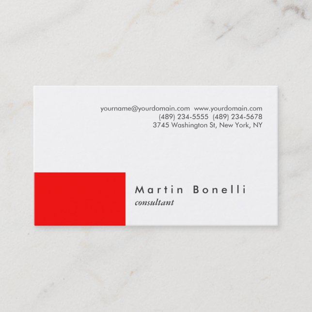 Modern Plain Red Striped White Business Card (Front)