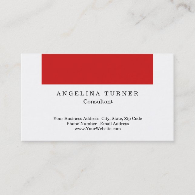 Modern Plain Red White Minimalist Consultant Business Card (Front)