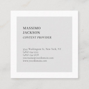 Modern Plain Simple Black White Grey Minimalist Square Business Card