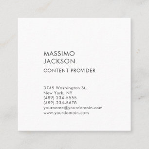 Modern Plain Simple Black White Minimalist  Square Business Card