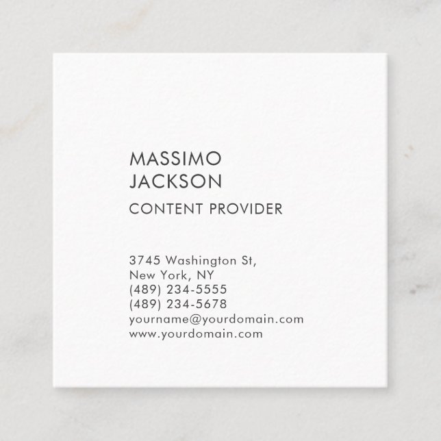 Modern Plain Simple Black White Minimalist  Square Business Card (Front)