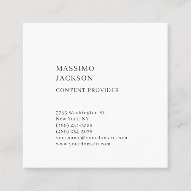 Modern Plain Simple Black White Minimalist  Square Business Card (Front)