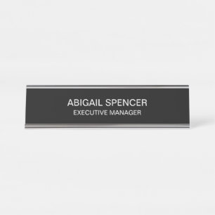 Modern Plain Simple Black White Professional Desk Name Plate