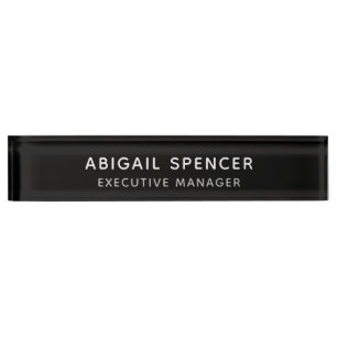 Modern Plain Simple Black White Professional Nameplate