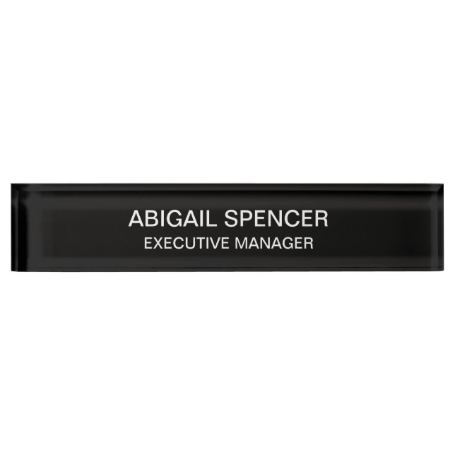 Modern Plain Simple Black White Professional Nameplate (Front)