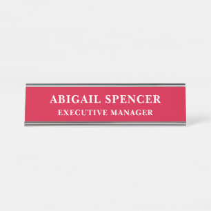 Modern Plain Simple Cherry Red Professional Desk Name Plate