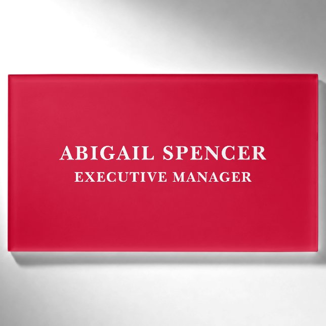 Modern Plain Simple Cherry Red Professional Name Tag (Front)