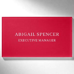 Modern Plain Simple Cherry Red Professional Name Tag