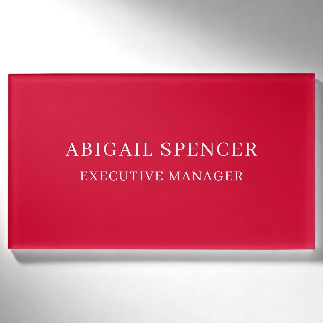 Modern Plain Simple Cherry Red Professional Name Tag (Front)