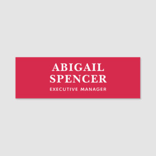 Modern Plain Simple Cherry Red Professional Name Tag