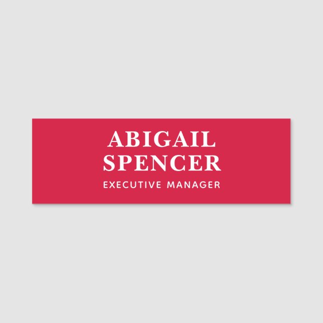 Modern Plain Simple Cherry Red Professional Name Tag (Front)