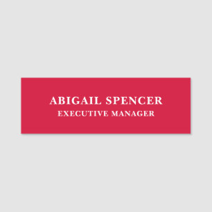 Modern Plain Simple Cherry Red Professional Name Tag