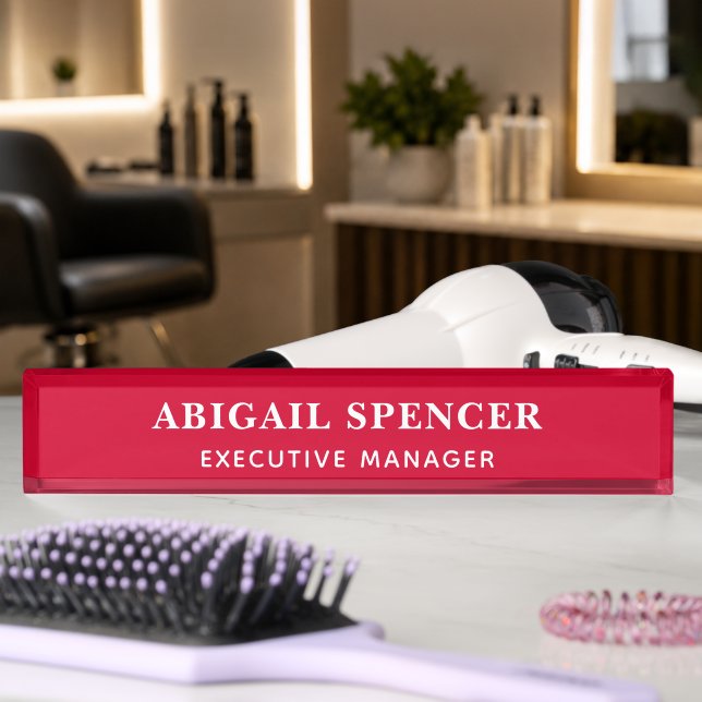Modern Plain Simple Cherry Red Professional Nameplate