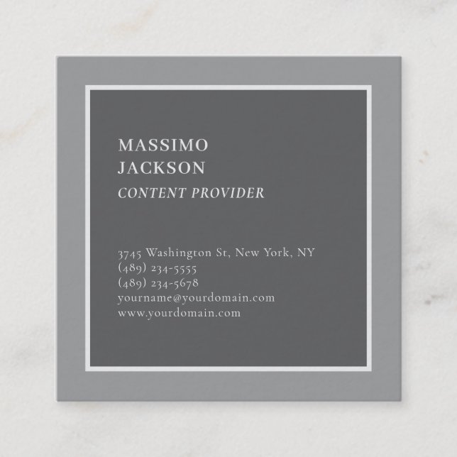 Modern Plain Simple Grey Minimalist  Square Business Card (Front)