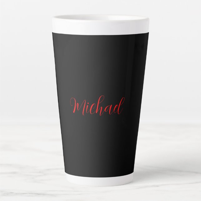 Modern plain simple minimalist add name black red latte mug (Front)