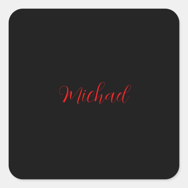 Modern plain simple minimalist add name black red square sticker (Front)